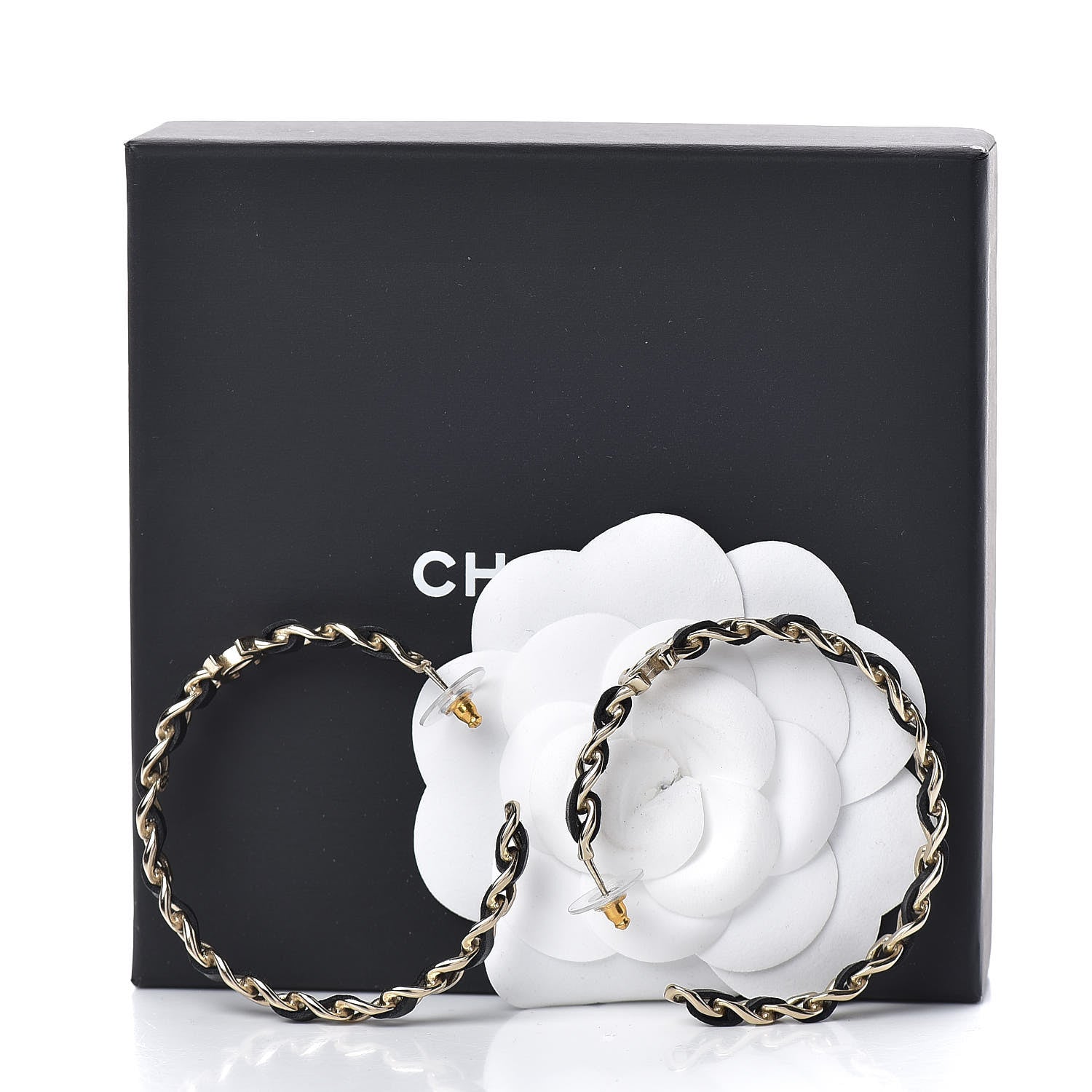 Chanel Lambskin CC Chain Hoop Earrings Matte Gold Black 5 of 5