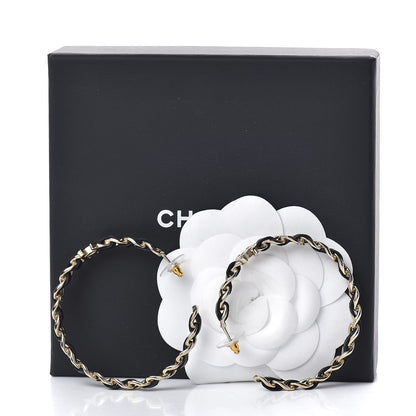 Chanel Lambskin CC Chain Hoop Earrings Matte Gold Black 5 of 5