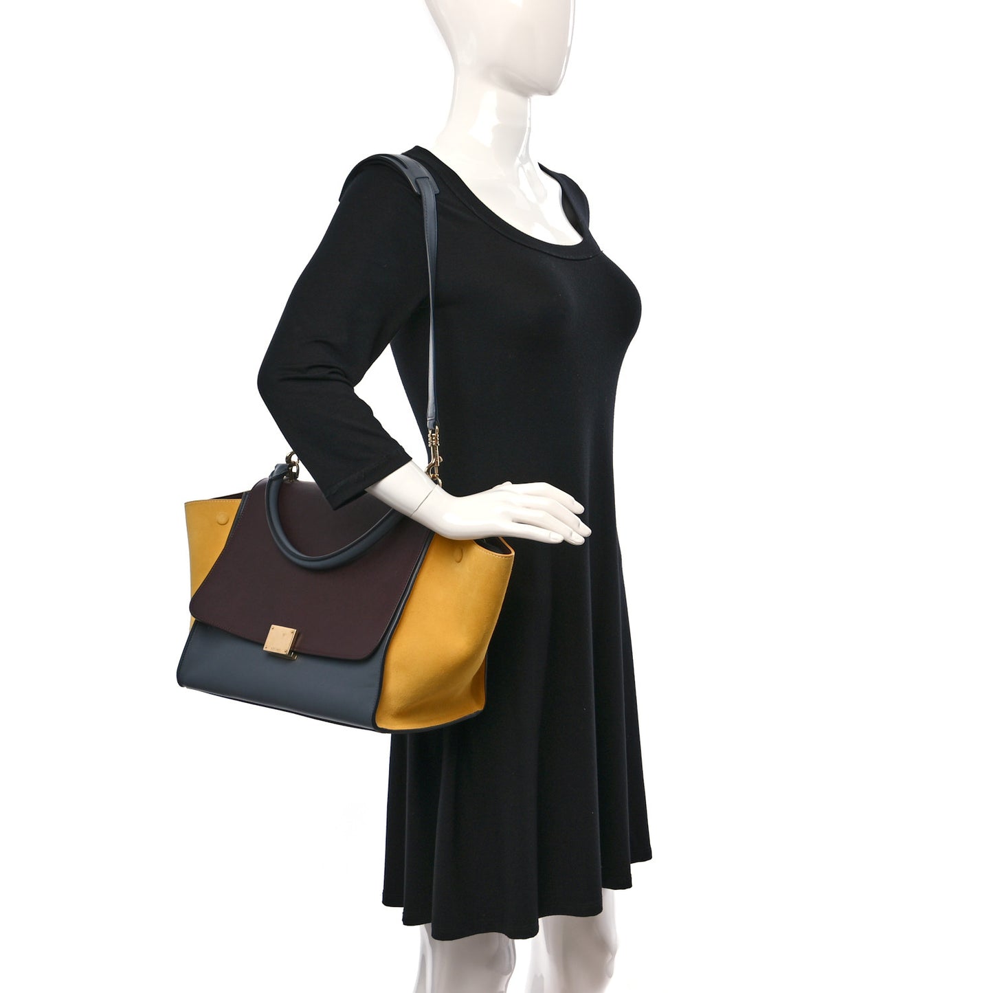 Smooth Calfskin Suede Medium Tri-Color Trapeze Mustard