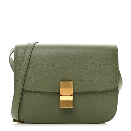 Liege Calfskin Medium Classic Box Flap Bag Army Green