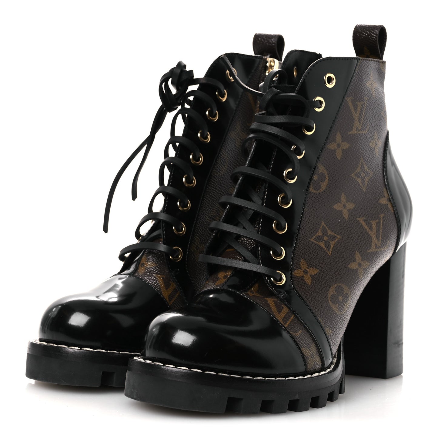 Patent Calfskin Monogram Star Trail Ankle Boots 40 Black