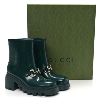 Gucci Rubber Womens Horsebit Ankle Boots 37 Vintage Green 9 of 9