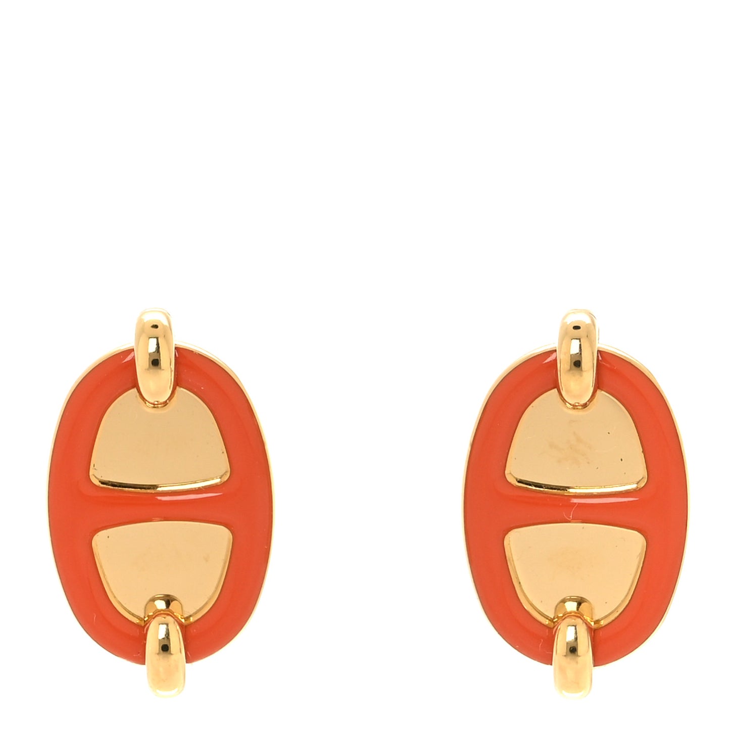 Metal Enamel Mini Maillon Earrings Orange Passion