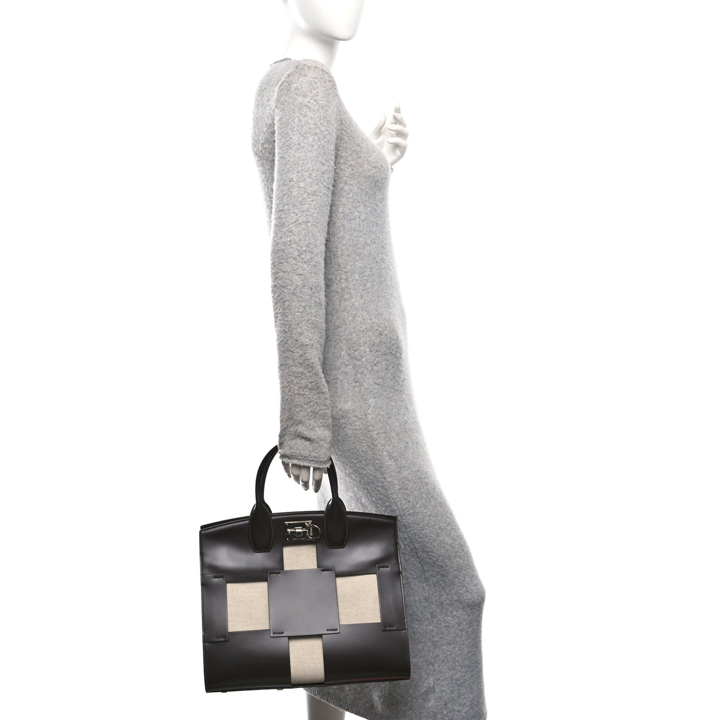Hickory Calfskin Canvas Cutout The Studio Box Bag Beige Brown