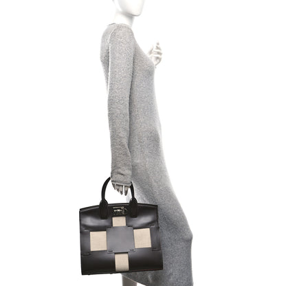 Salvatore Ferragamo Hickory Calfskin Canvas Cutout The Studio Box Bag Beige Brown 2 of 11