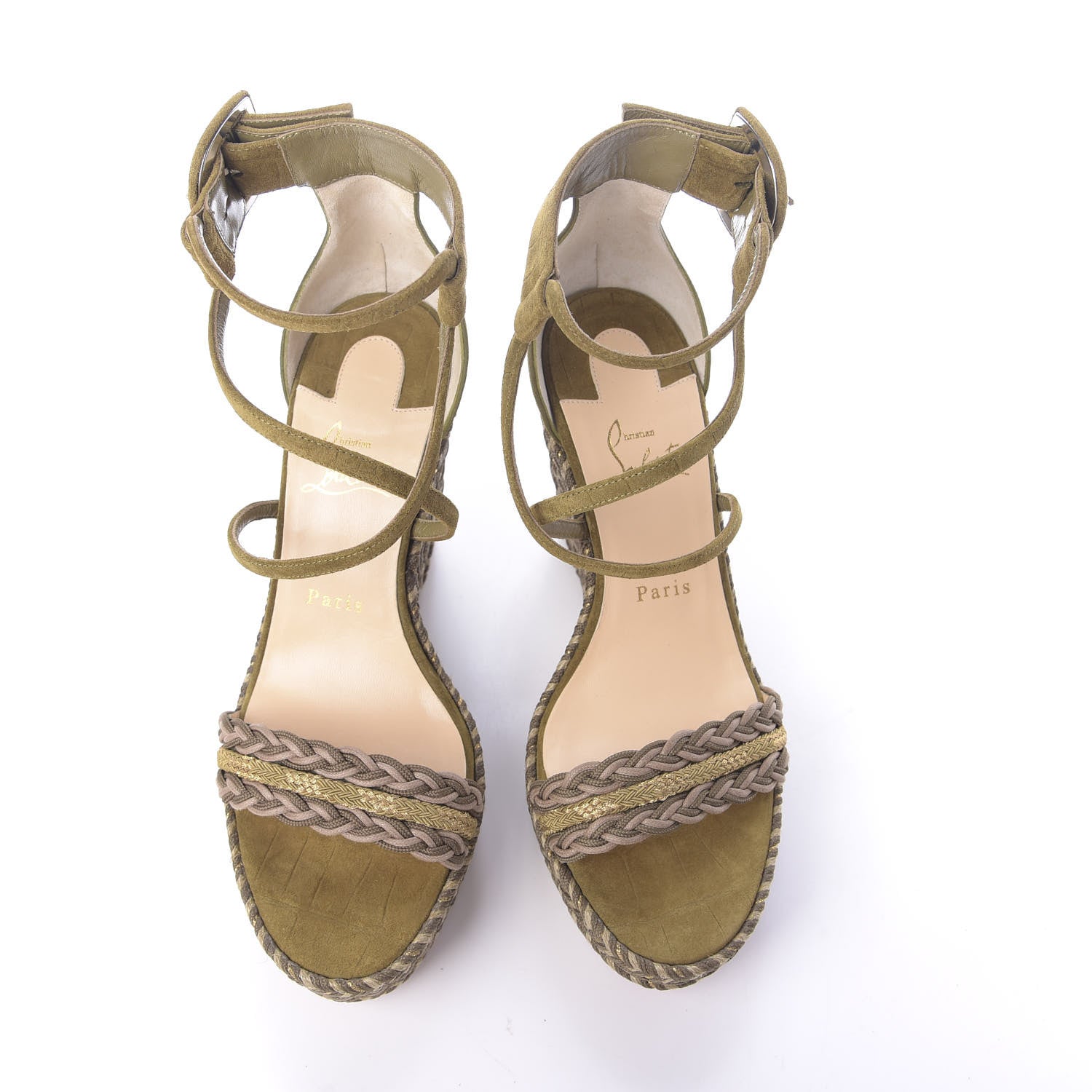 Christian Louboutin Tresse Veau Velours Bodrum 110 Wedge Sandals 39 Green Tea 6 of 10
