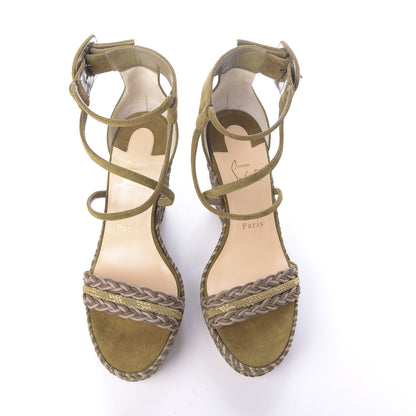 Christian Louboutin Tresse Veau Velours Bodrum 110 Wedge Sandals 39 Green Tea 6 of 10
