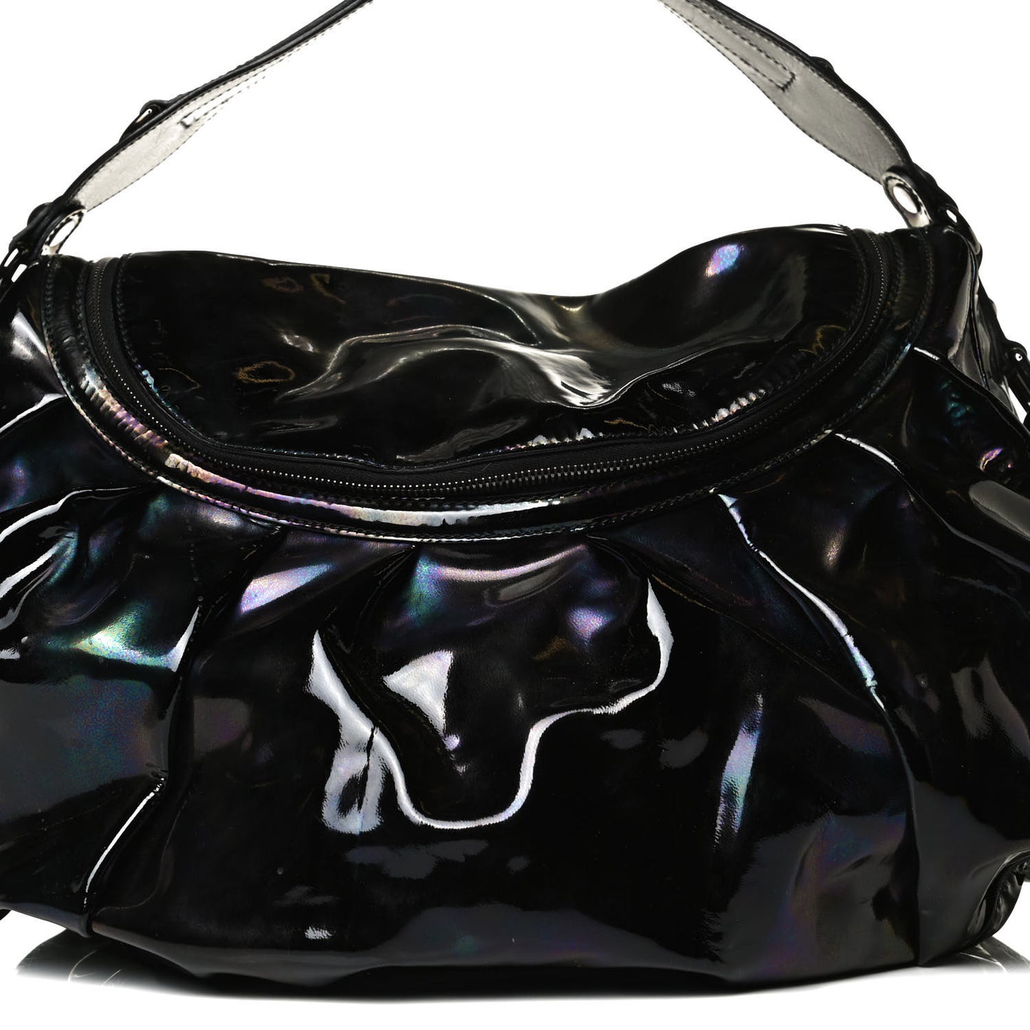 Iridescent Patent Medium Icon Bit Shoulder Bag Black