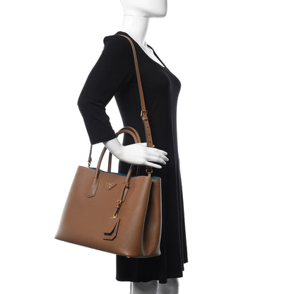 Prada Saffiano Cuir Medium Double Bag Cannella Turquoise 2 of 12