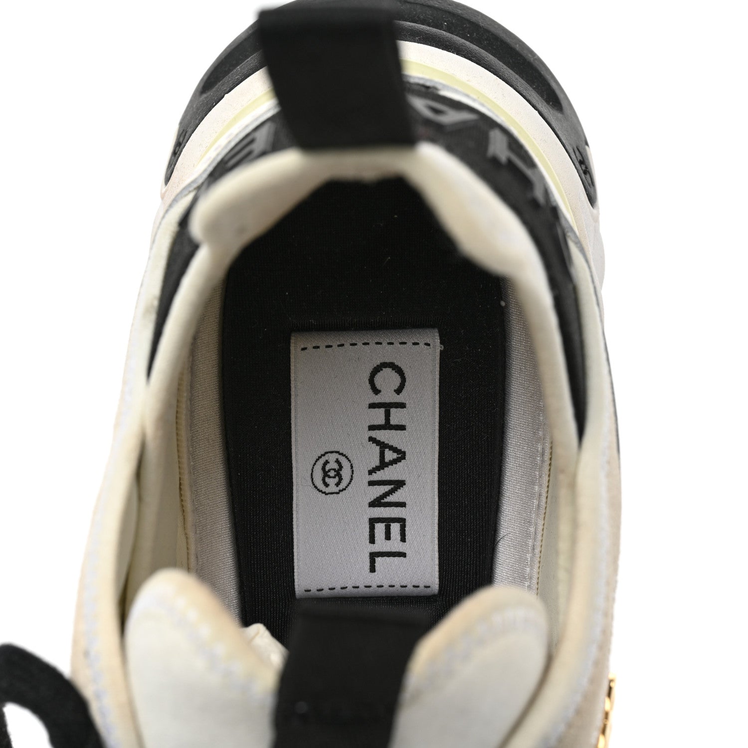Chanel Velvet Calfskin Mixed Fibers CC Sneakers 38 Ivory Black 7 of 8