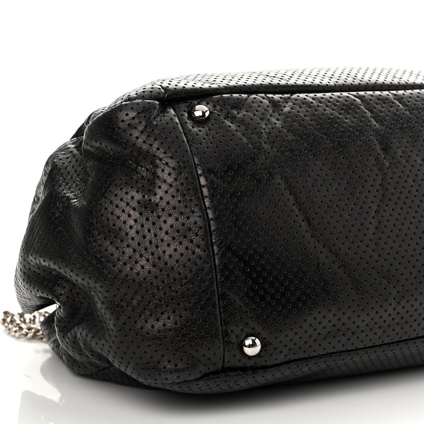Calfskin Perforated Large Drill Accordion Flap Black
