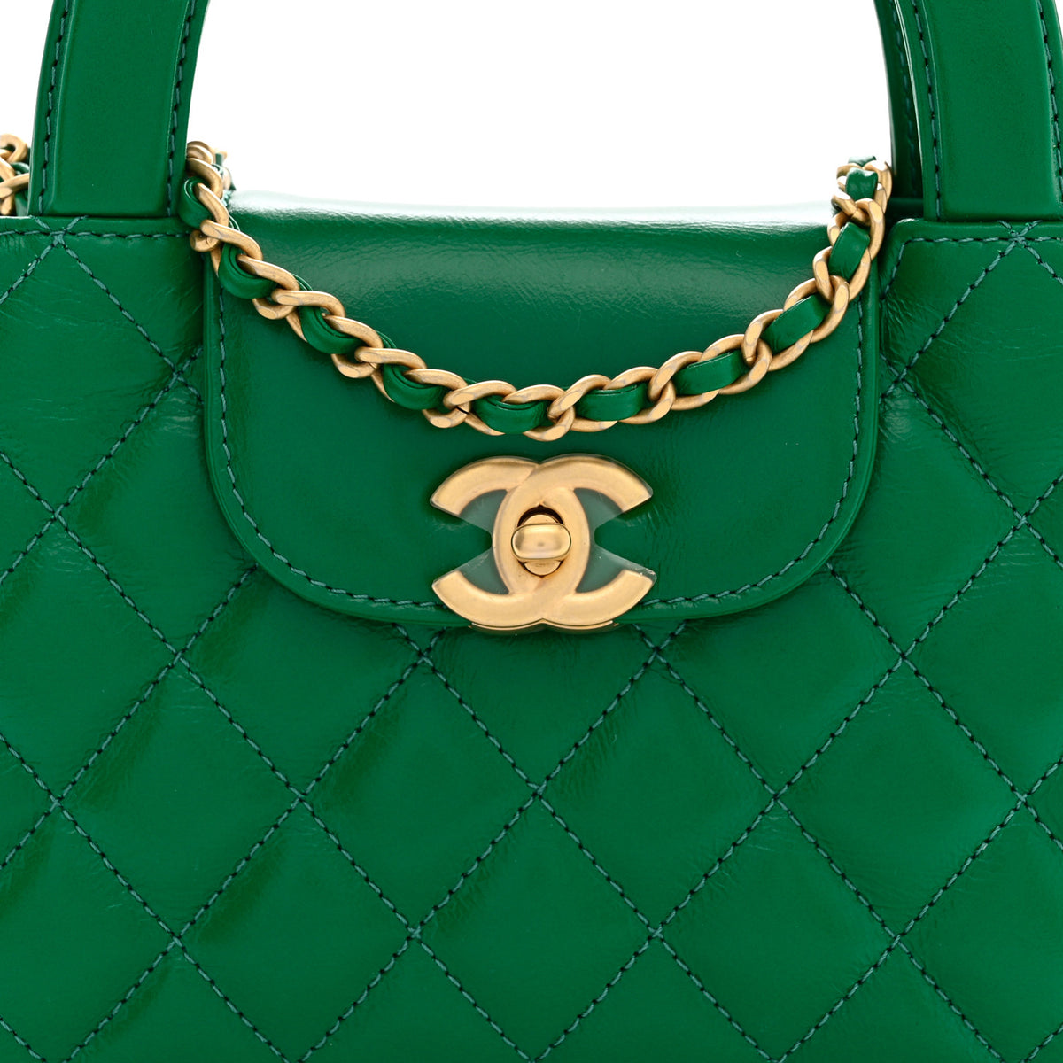Chanel Shiny Aged Calfskin Quilted Nano Kelly Shopper Green 8 of 11