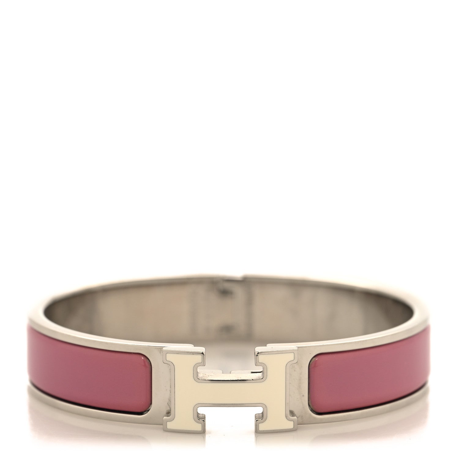 Hermes Enamel Narrow Clic Clac H Bracelet PM Rose Velours White 1 of 4