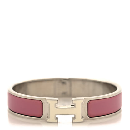 Hermes Enamel Narrow Clic Clac H Bracelet PM Rose Velours White 1 of 4