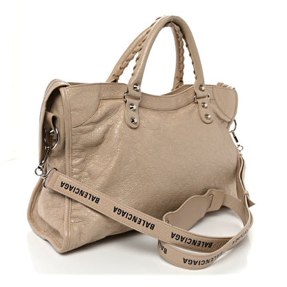 Balenciaga Agneau Classic Silver Hardware City Logo Strap Light Beige Black 4 of 12
