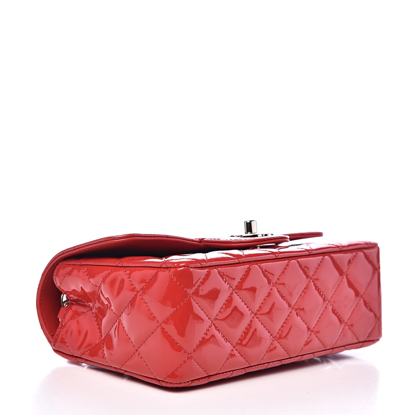 Patent Calfskin Quilted Mini Rectangular Flap Red