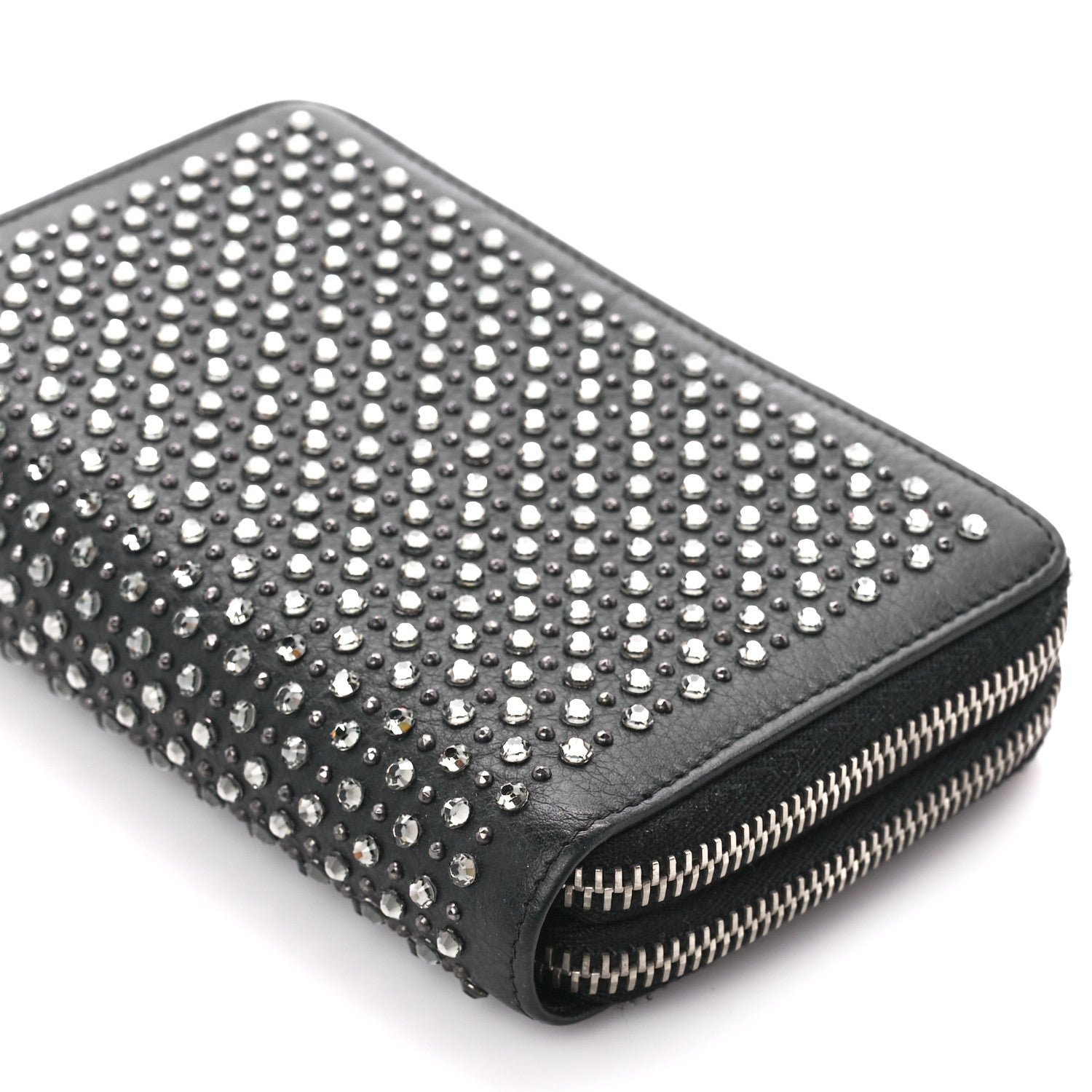 Chanel Lambskin Quilted Crystal Medium Gusset Double Zip Around Wallet Black 11 of 11
