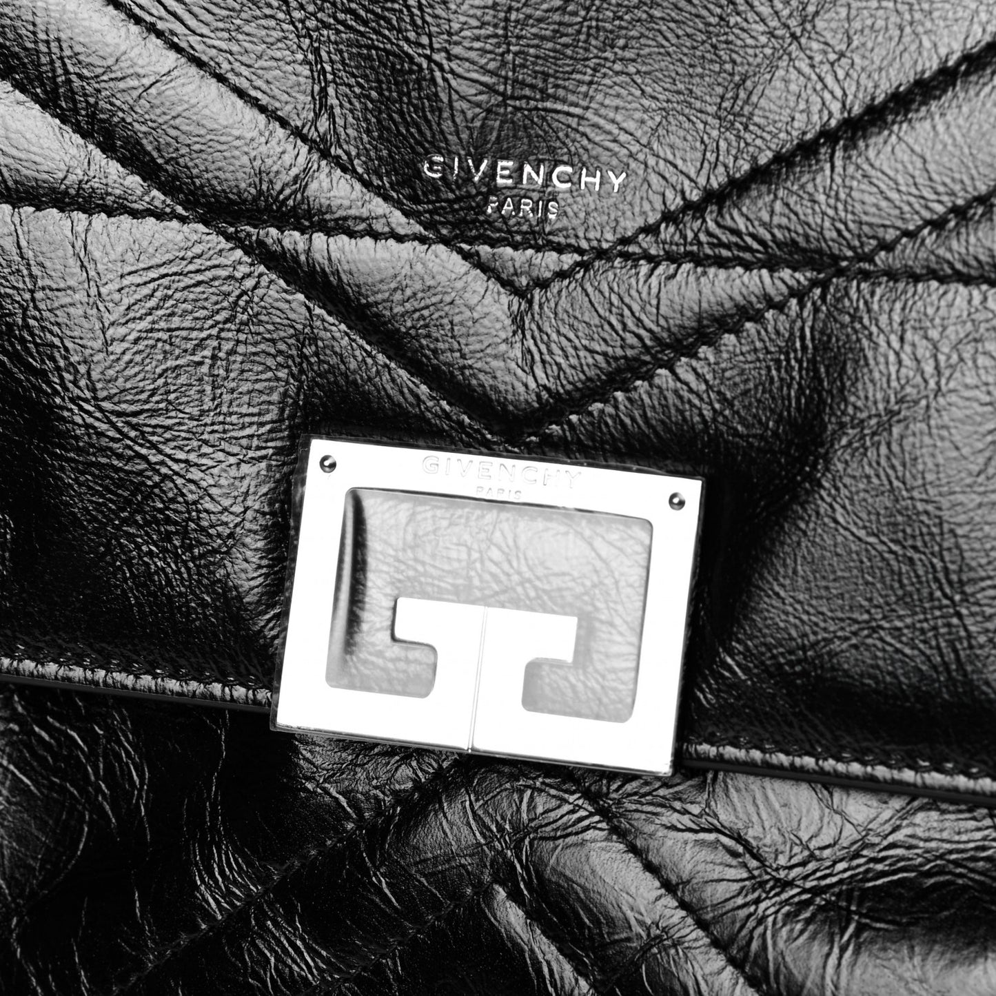 Creased Patent Calfskin Medium ID Flap Black