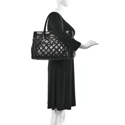 Chanel Glazed Calfskin Quilted Large New Portobello Tote Black 3 of 11