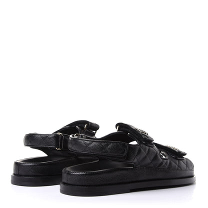 Chanel Grained Calfskin Velcro Dad Sandals 38.5 Black 4 of 10