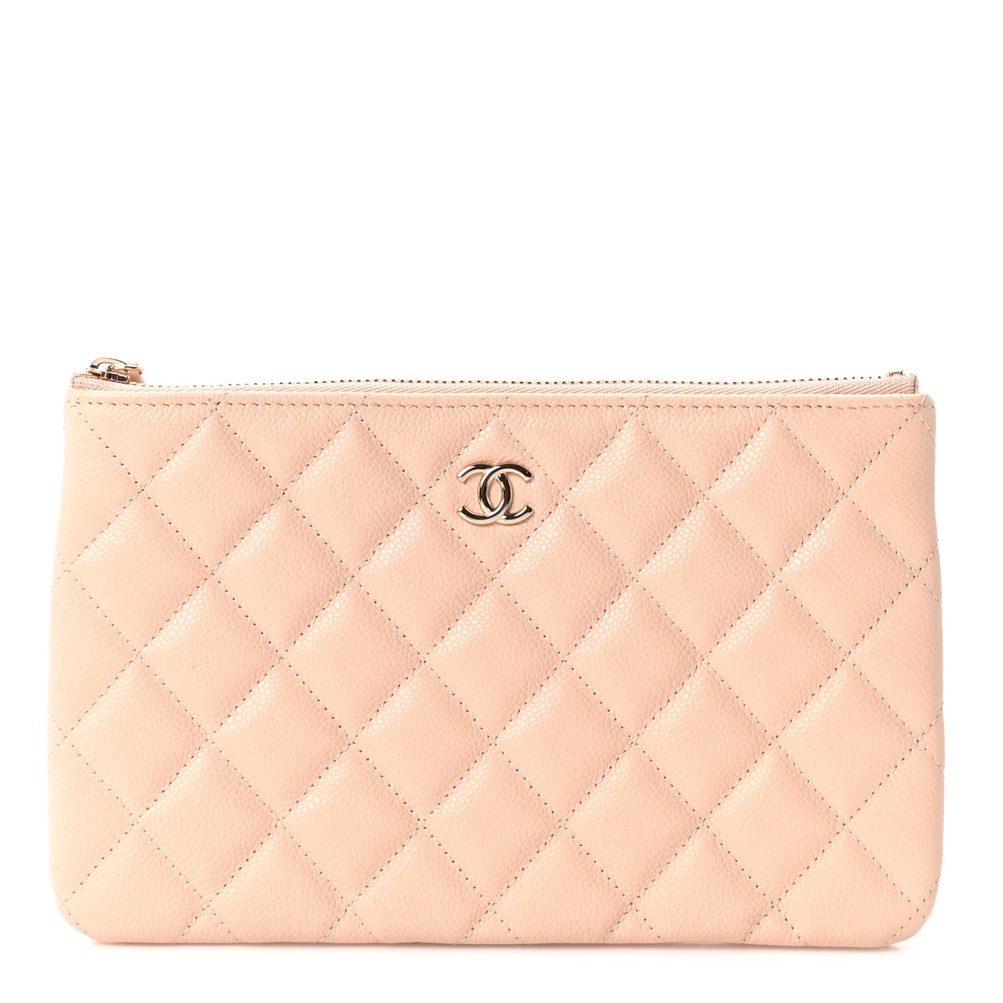 Caviar Quilted Small Zipped Pouch Light Beige
