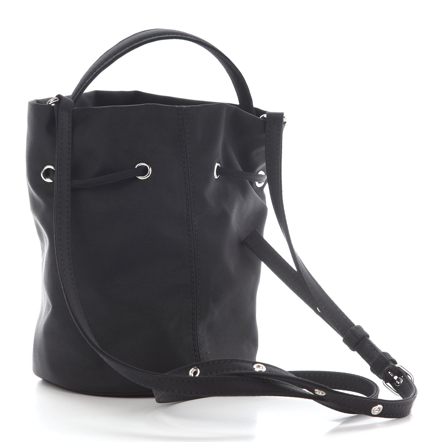 Balenciaga Recycled Sport Nylon Logo Embroidered Wheel Drawstring Bucket Bag Black 2 of 7