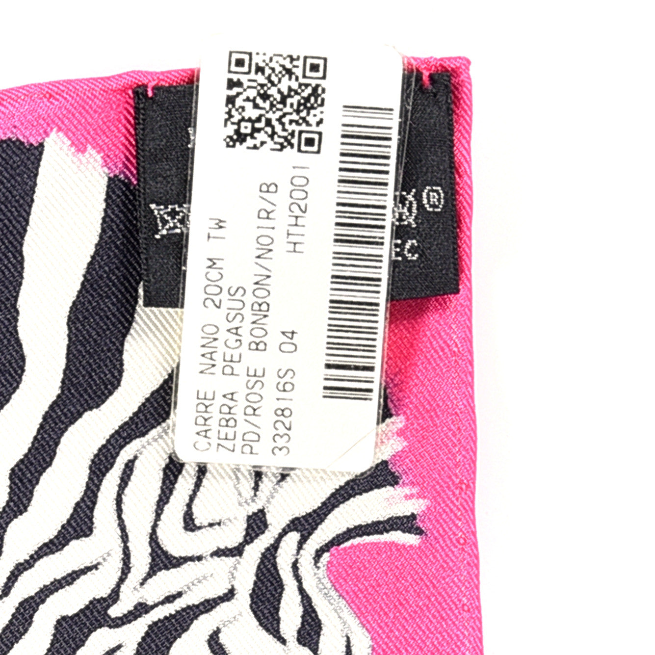 Silk Carre Zebra Pegasus Nano Scarf 20 Rose Bonbon Black White