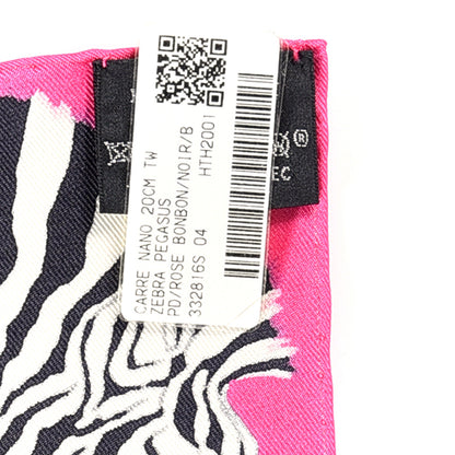 Hermes Silk Carre Zebra Pegasus Nano Scarf 20 Rose Bonbon Black White 3 of 3