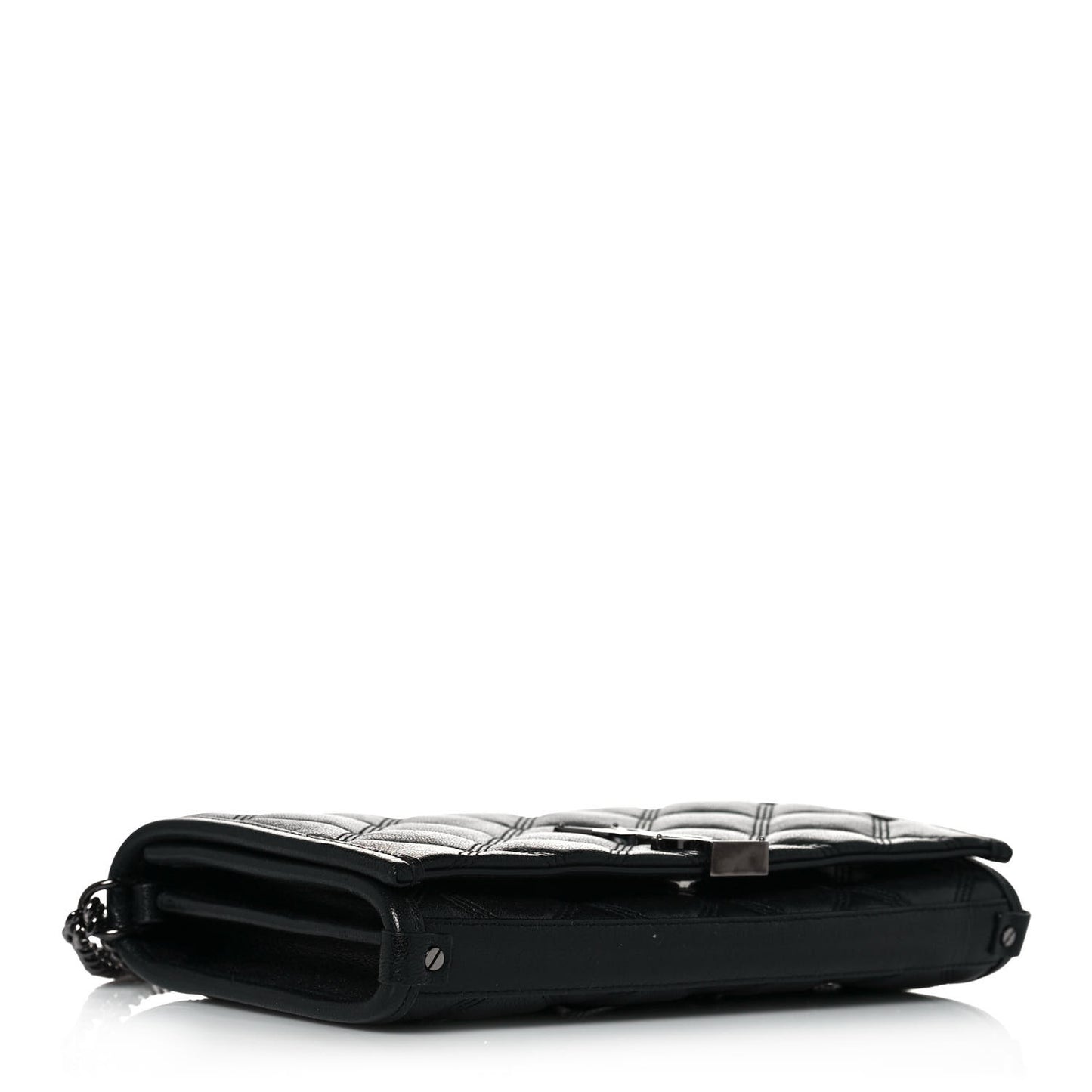 Lambskin Diamond Quilted Becky Chain Wallet Black