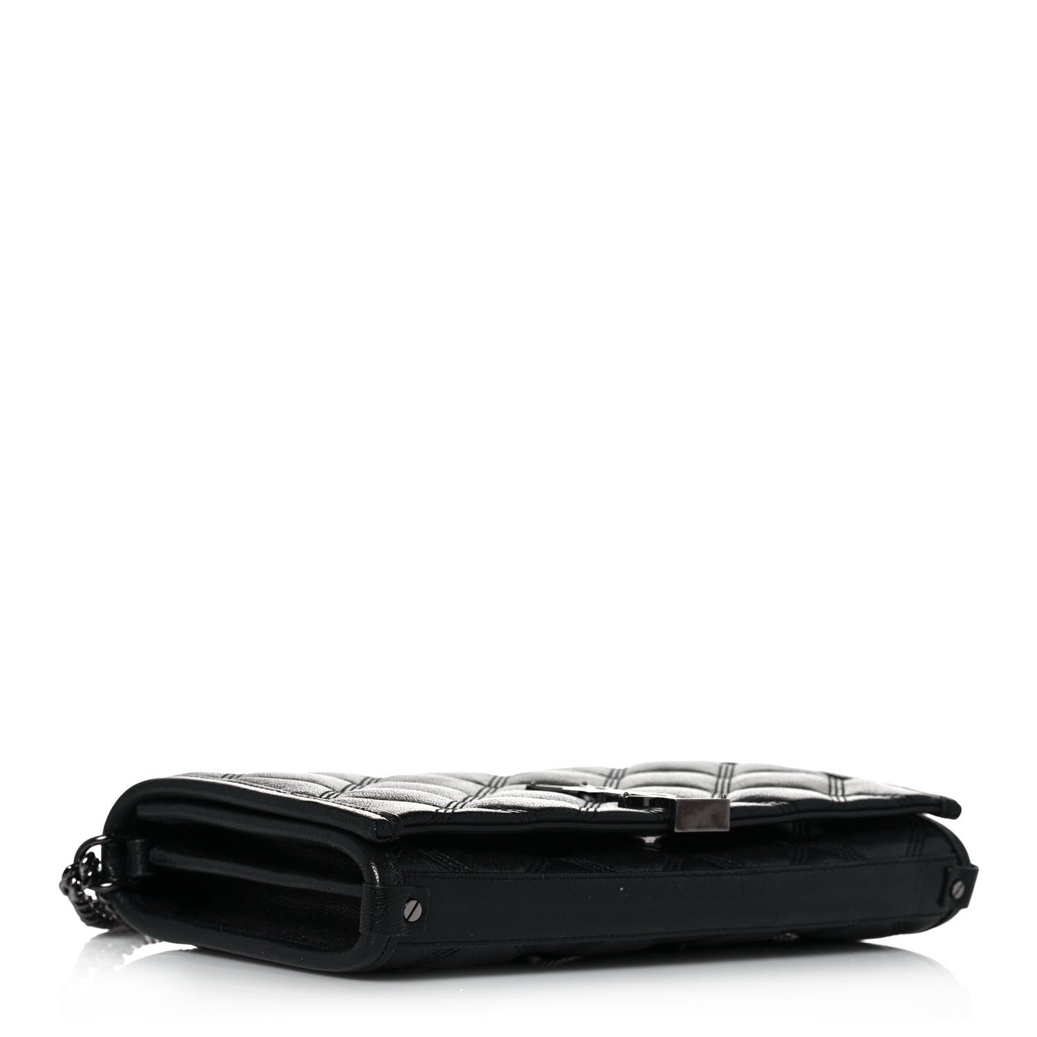 Saint Laurent Lambskin Diamond Quilted Becky Chain Wallet Black 4 of 14
