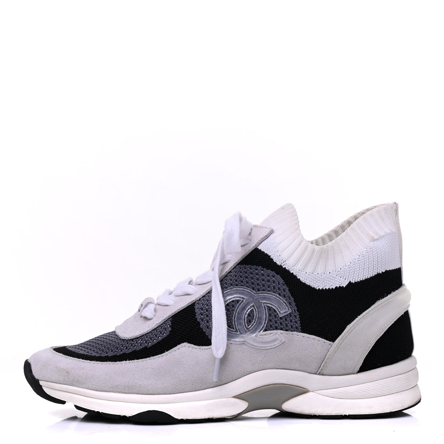 Fabric Suede Calfskin Stretch CC Sneakers 38 Beige Black