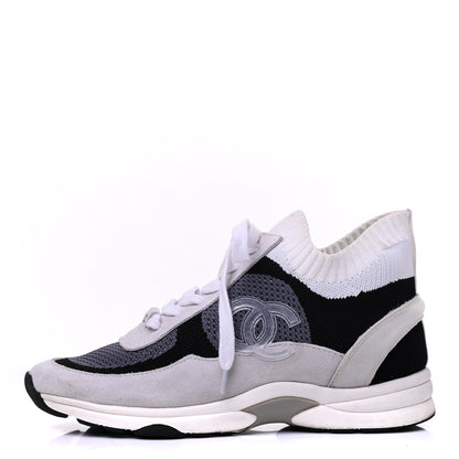 Chanel Fabric Suede Calfskin Stretch CC Sneakers 38 Beige Black 1 of 19