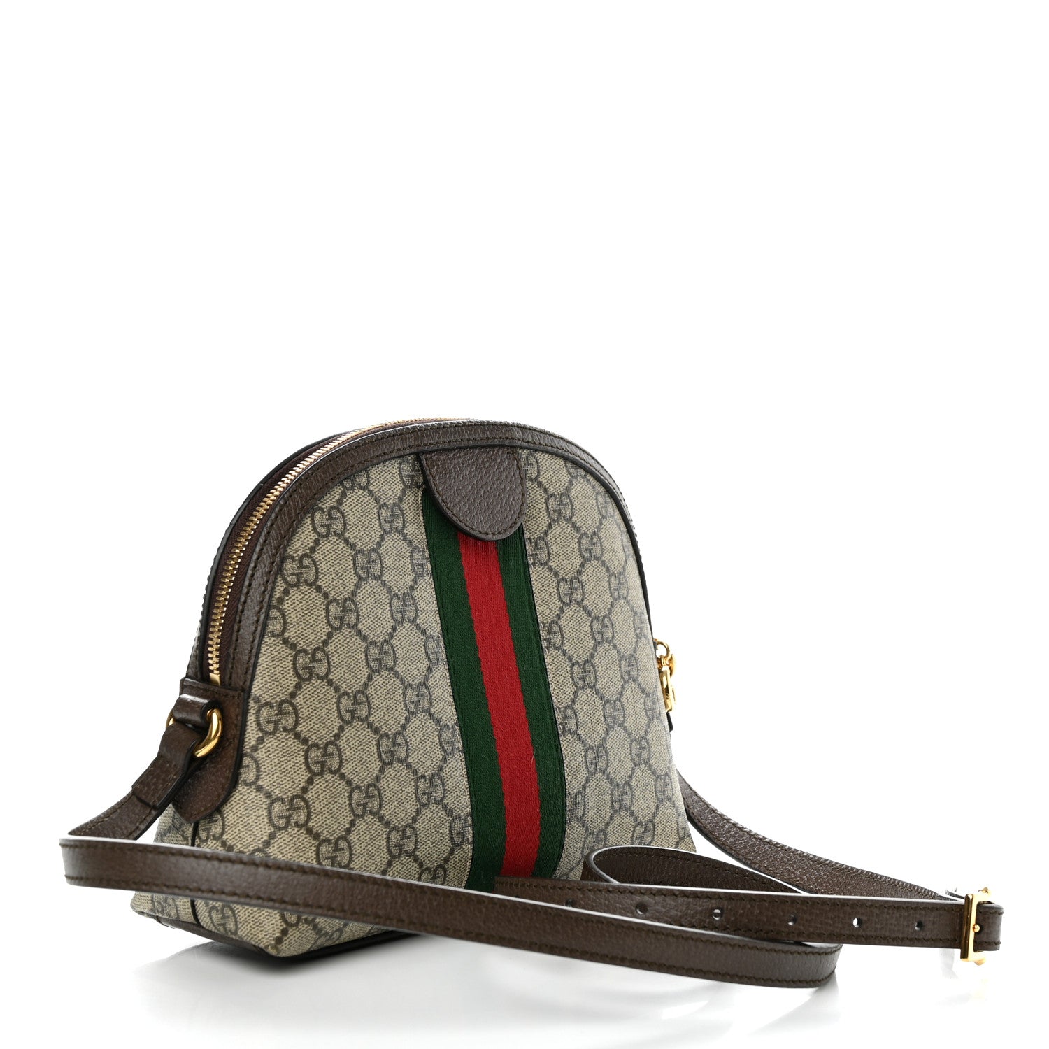 Gucci GG Supreme Monogram Textured Dollar Calfskin Web Small Ophidia Dome Shoulder Bag Beige Ebony New Acero 3 of 10