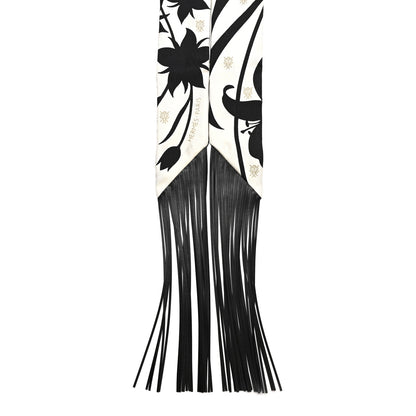 Hermes Silk Calfskin Bouquet Final Fringed Twilly Creme Black 2 of 4