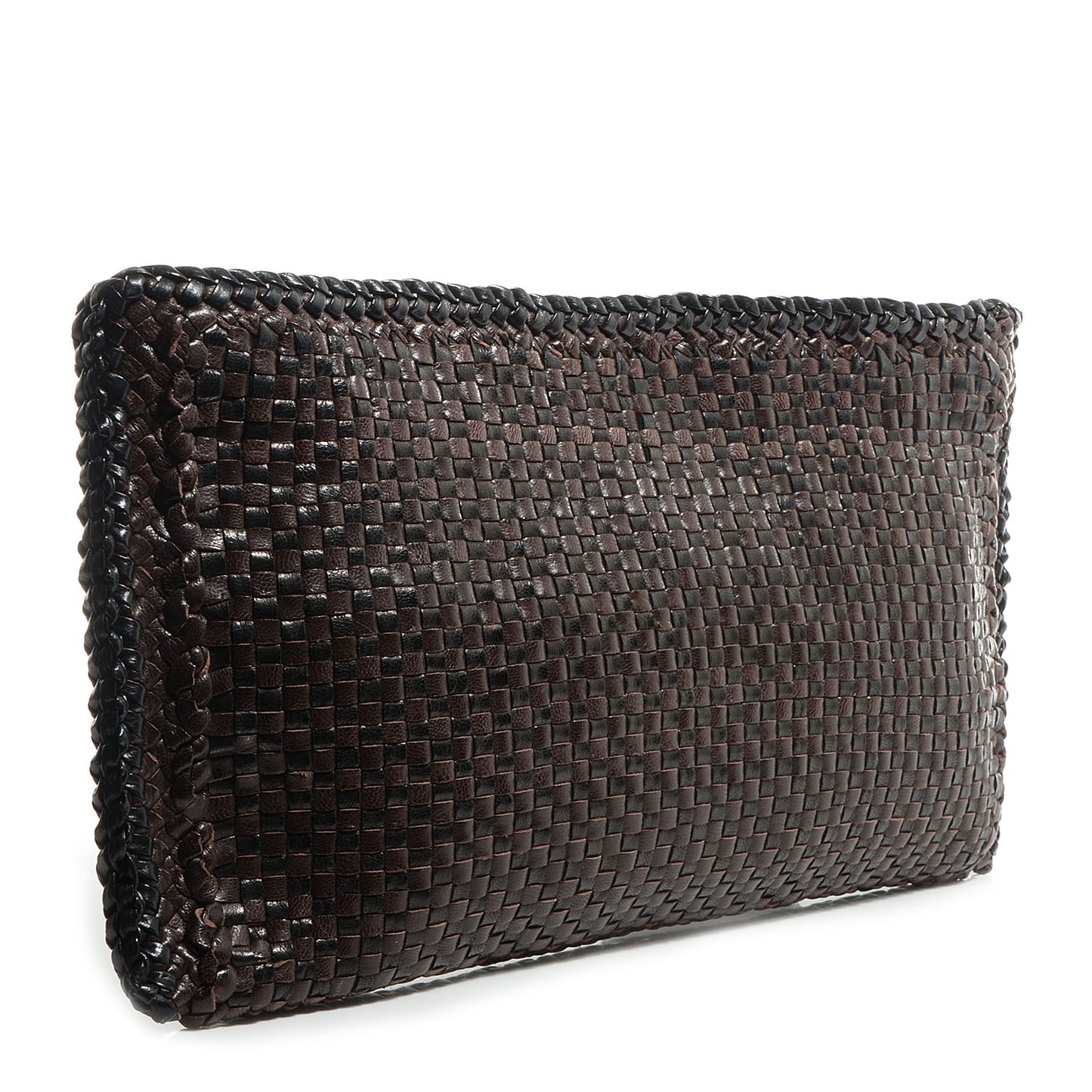 Goatskin Woven Zip Clutch Moro Black