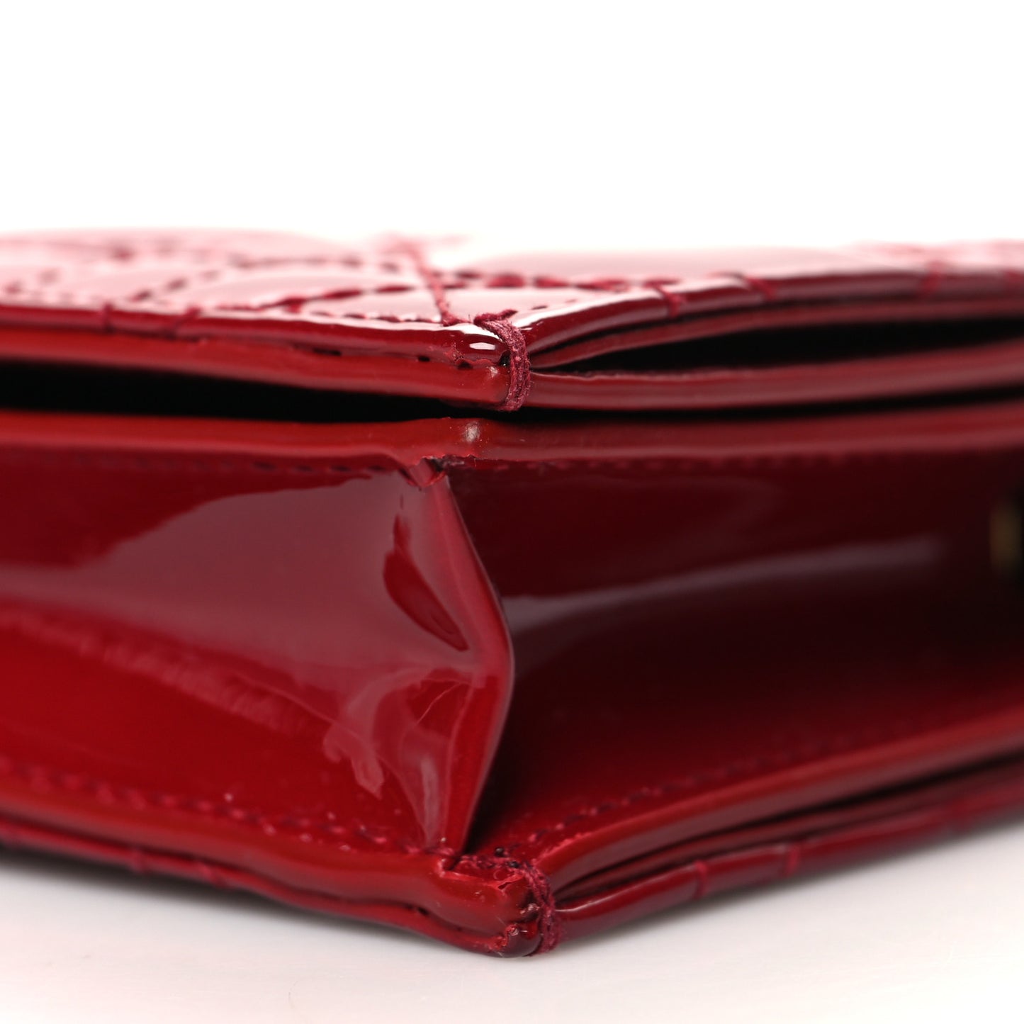 Patent Cannage Mini Lady Dior Wallet Cherry Red