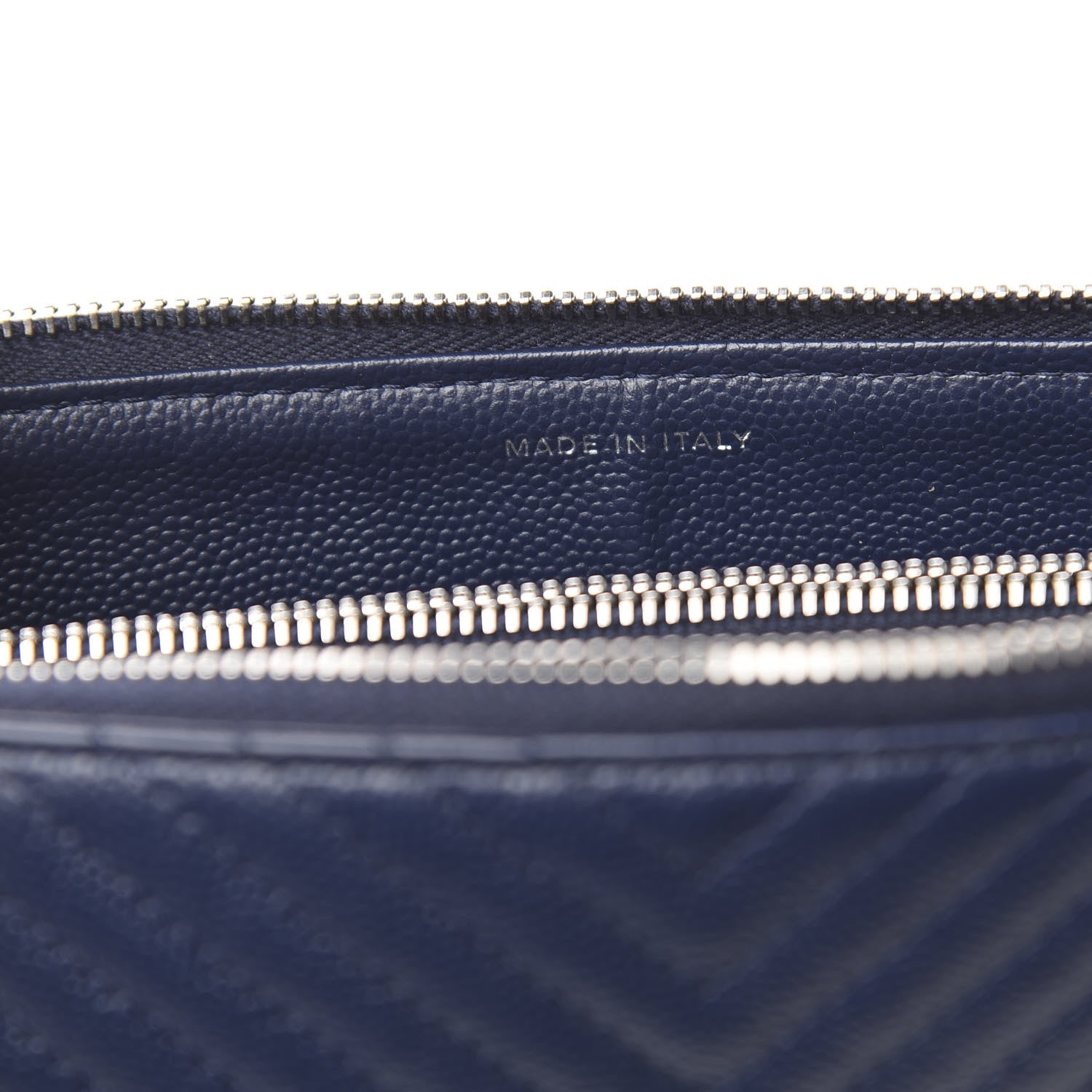 Chanel Caviar Chevron Quilted Large Zipped Clutch Navy 8 of 11