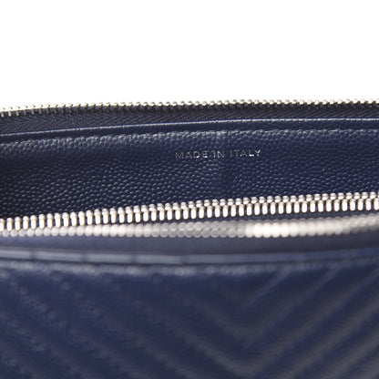 Chanel Caviar Chevron Quilted Large Zipped Clutch Navy 8 of 11