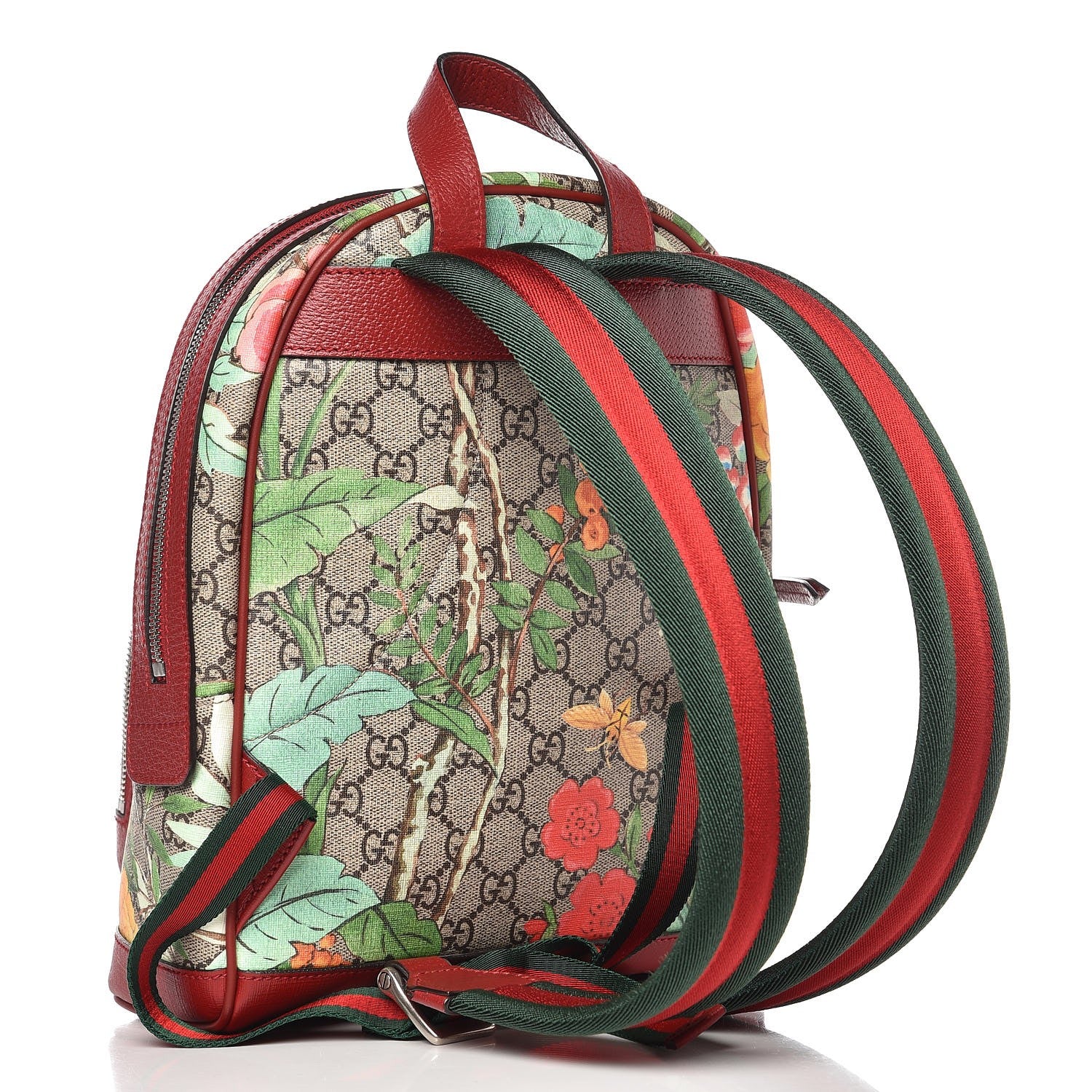 Gucci GG Supreme Monogram Tian Web Small Day Backpack Beige Multicolor Red 3 of 8