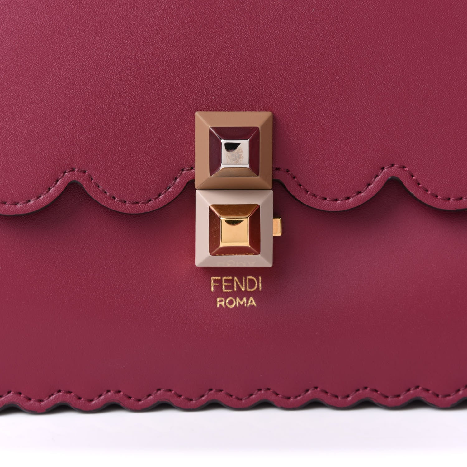 Fendi Vitello Liberty Scalloped Studded Kan I Shoulder Bag Black Cherry 8 of 10