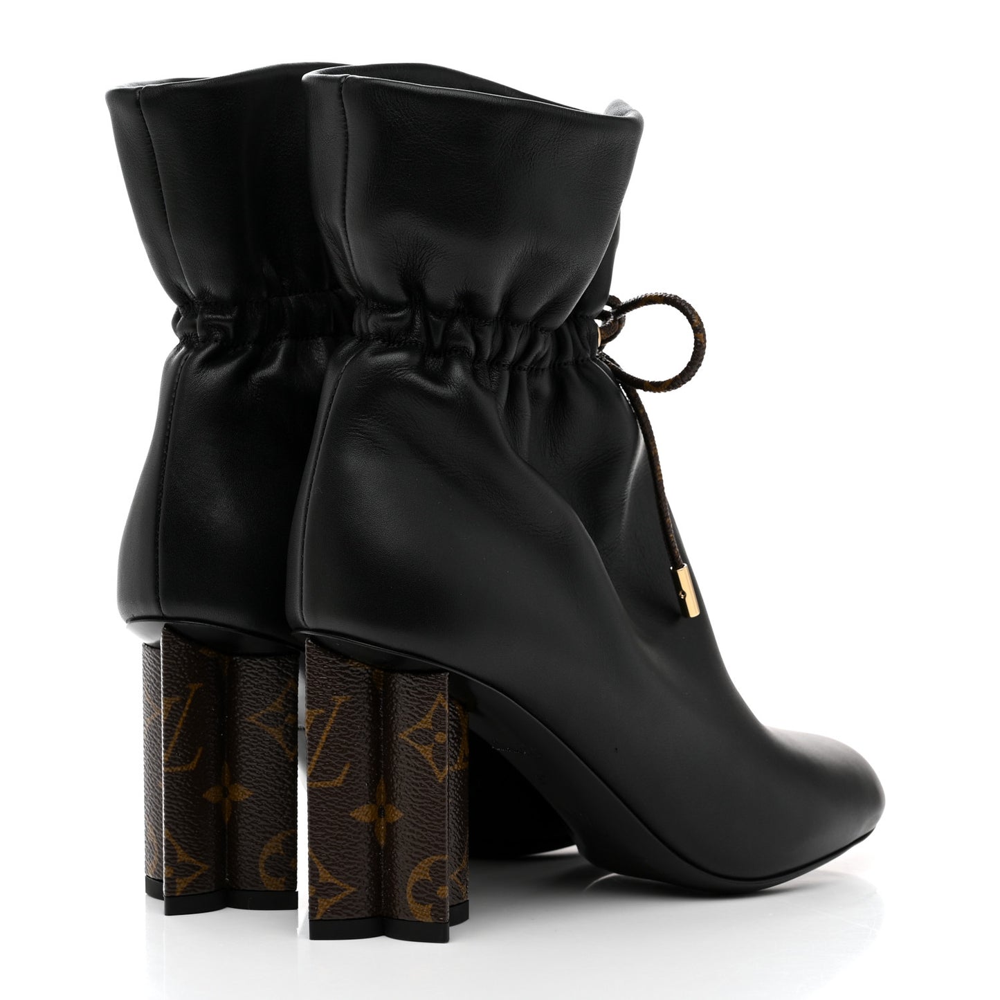 Calfskin Monogram Drawstring Ankle Boots 37 Black