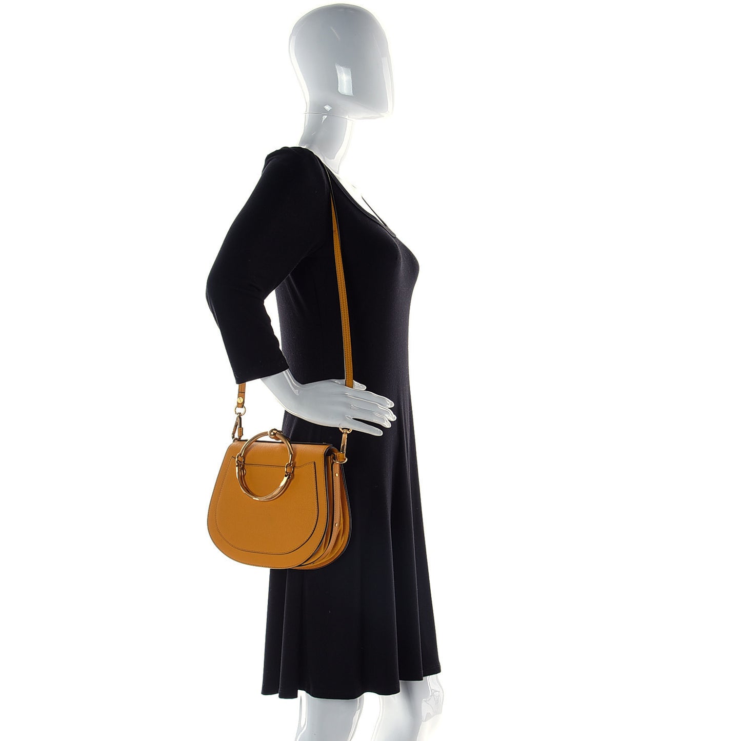 Calfskin Suede Medium Nile Bracelet Bag Dark Ochre