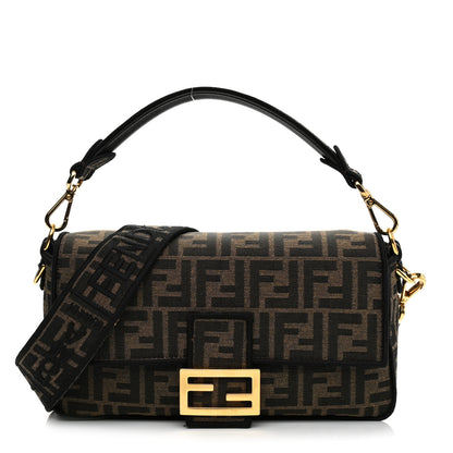 Fendi Fabric Jacquard FF 1974 Medium Baguette Tobacco Moro Black 1 of 16