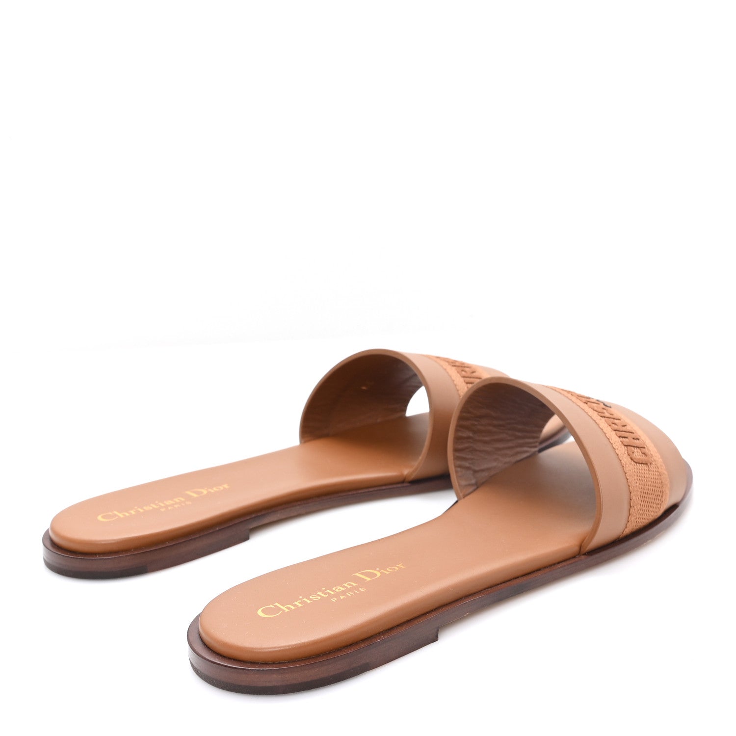 Christian Dior Calfskin Canvas Embroidered Dway Flat Slide Sandals 40 Camel 5 of 10