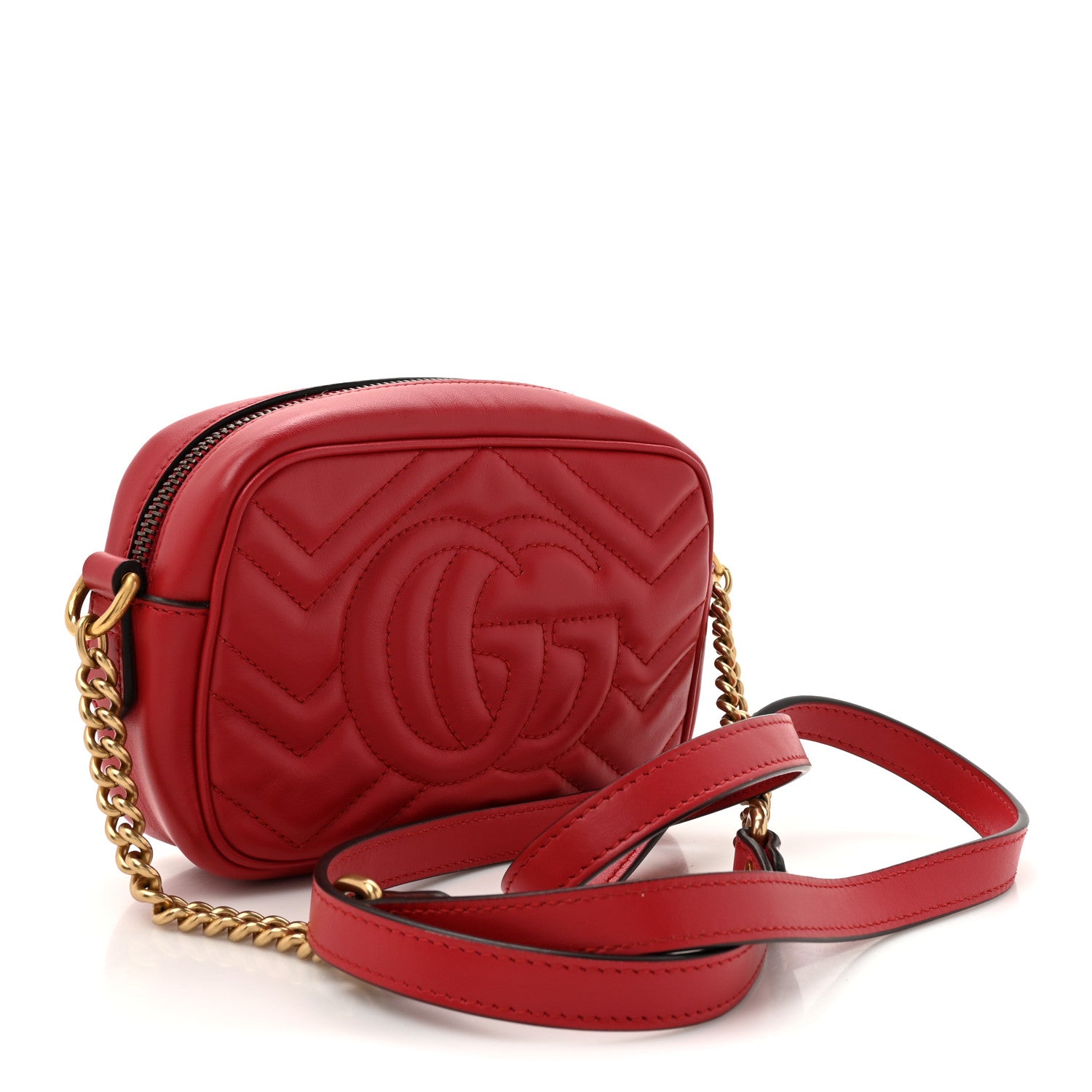 Gucci Calfskin Matelasse Mini GG Marmont Chain Shoulder Bag Hibiscus Red 3 of 10