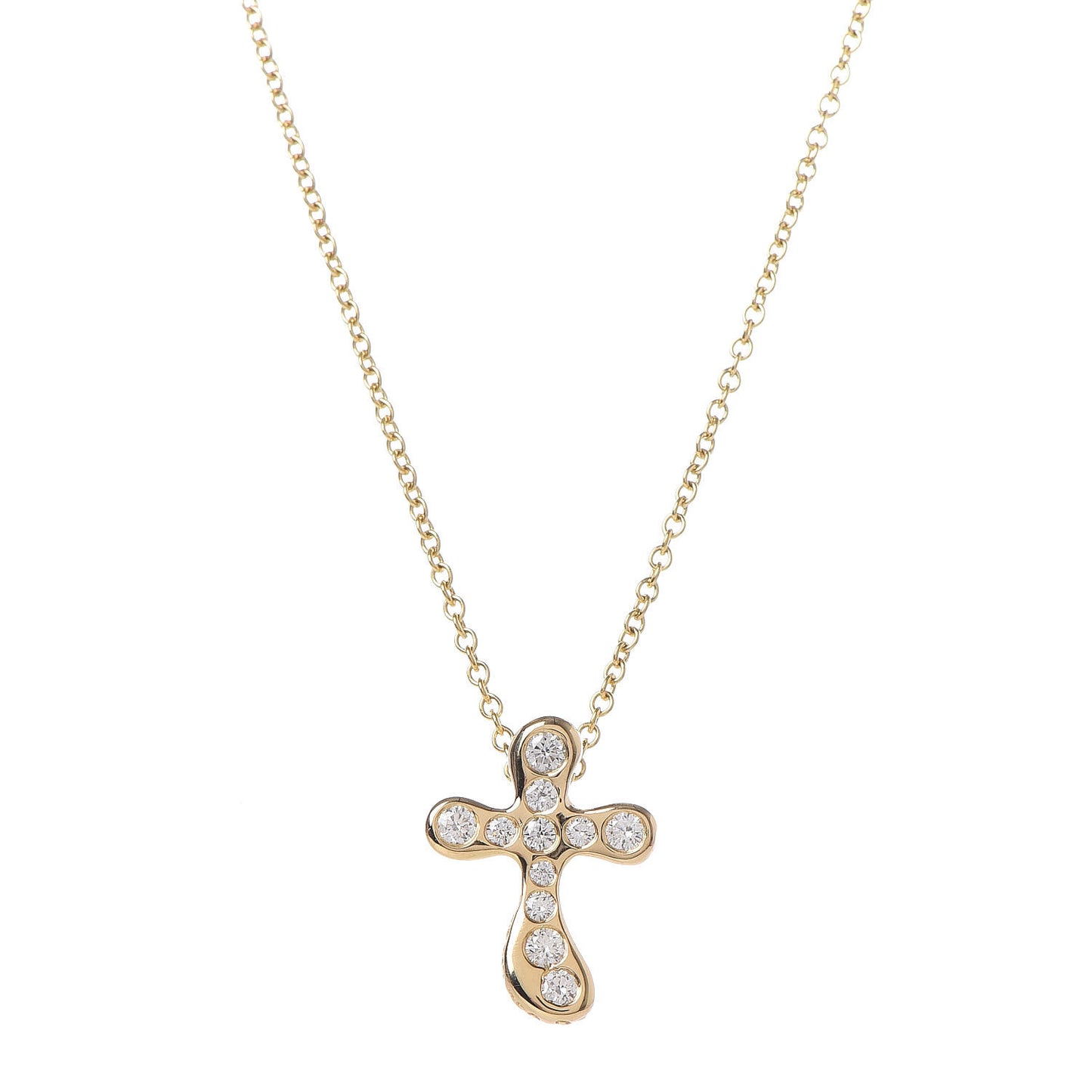 18K Yellow Gold Diamond Elsa Peretti Cross Pendant Necklace