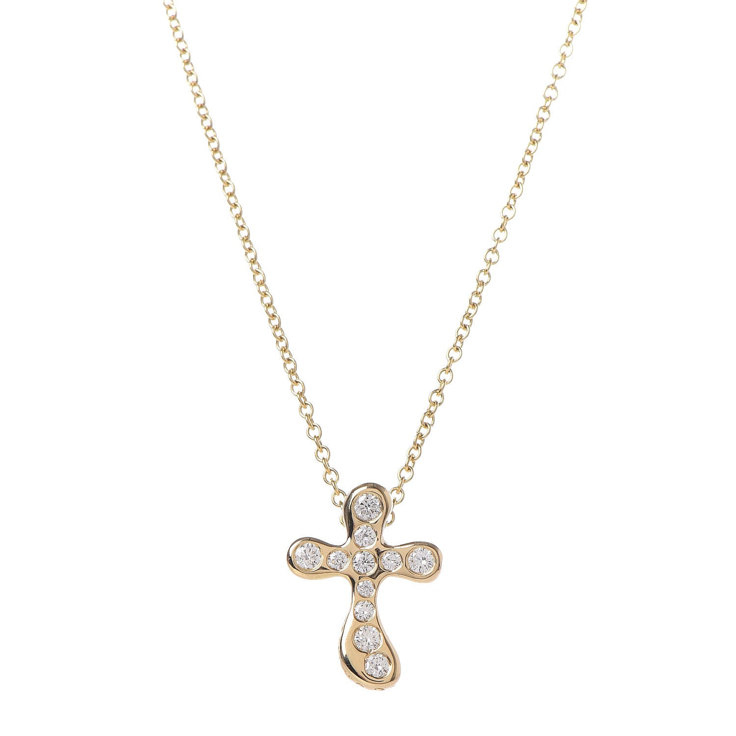 Tiffany 18K Yellow Gold Diamond Elsa Peretti Cross Pendant Necklace 4 of 10
