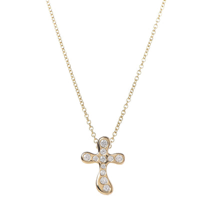 Tiffany 18K Yellow Gold Diamond Elsa Peretti Cross Pendant Necklace 4 of 10