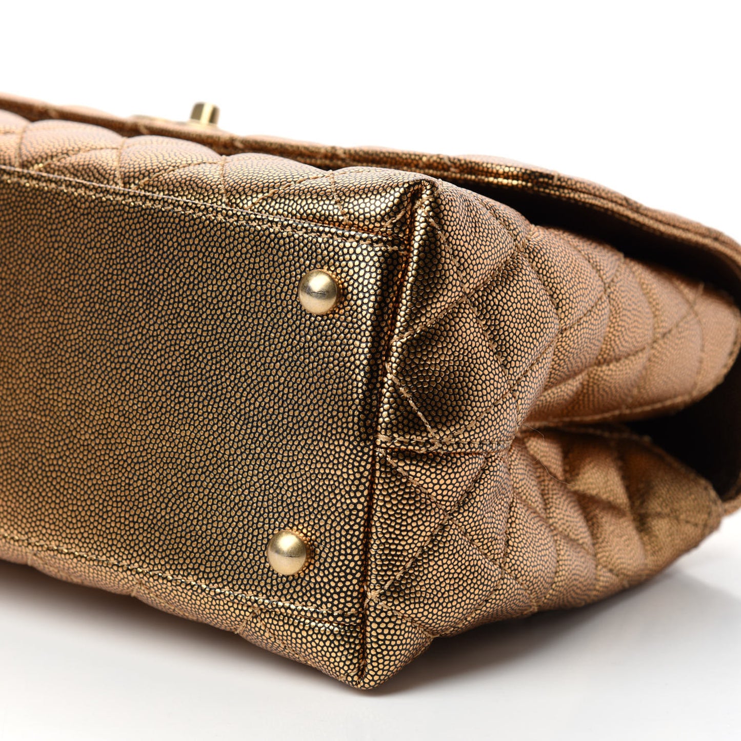Metallic Caviar Quilted Small Coco Handle Flap Gold