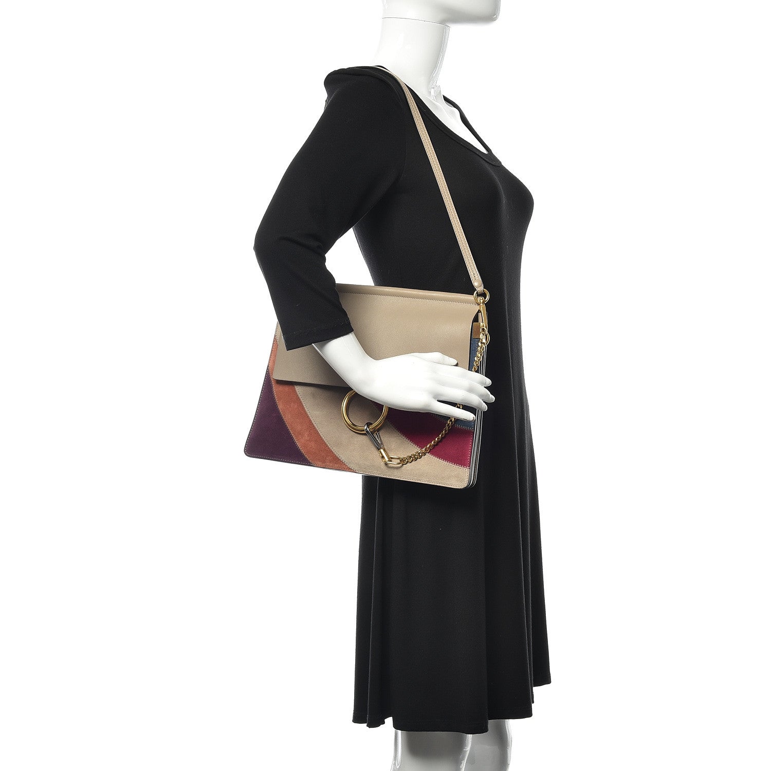 Chloe Smooth Calfskin Suede Rainbow Patchwork Medium Faye Shoulder Bag Motty Grey 2 of 8